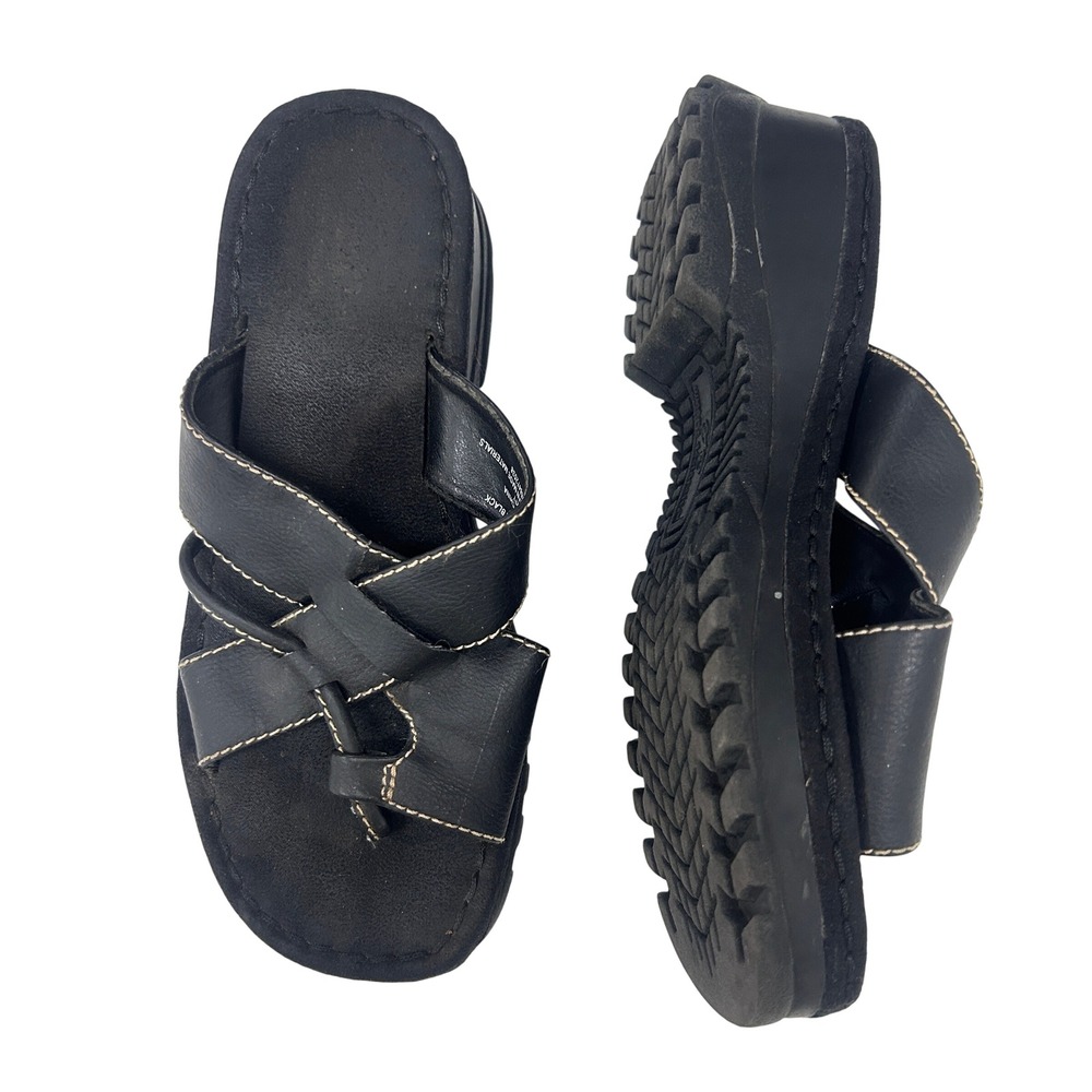 VTG Y2K Cakewalk Chunky Platform Toe Loop Sandals 7 Black Goth Grunge Bratz